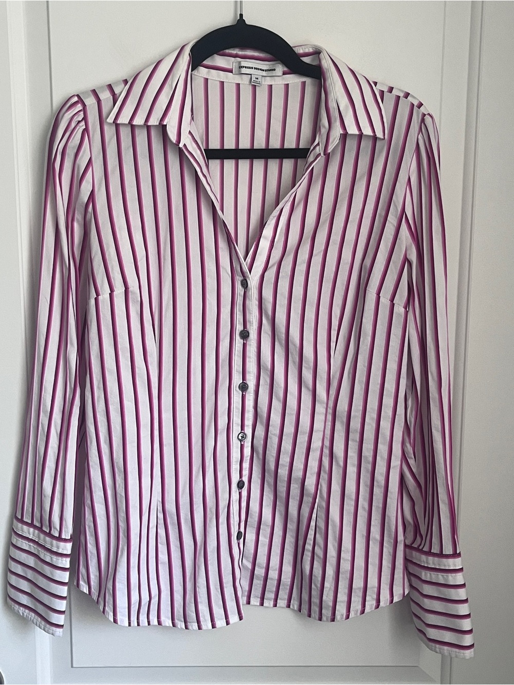 Express Pink and White Striped Button-Down Shirt - Size Medium